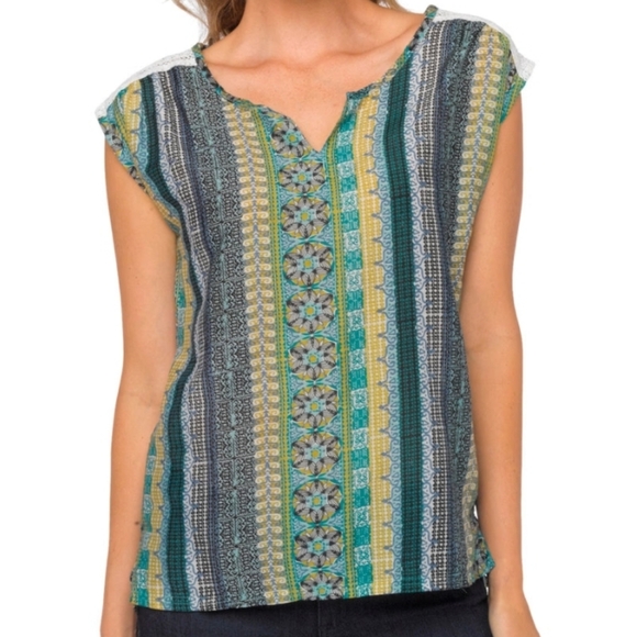 PRANA Silk/CottonTop Small Crochet Geo Gorpcore Casual Organic Cottage Indie Sm - Picture 1 of 6